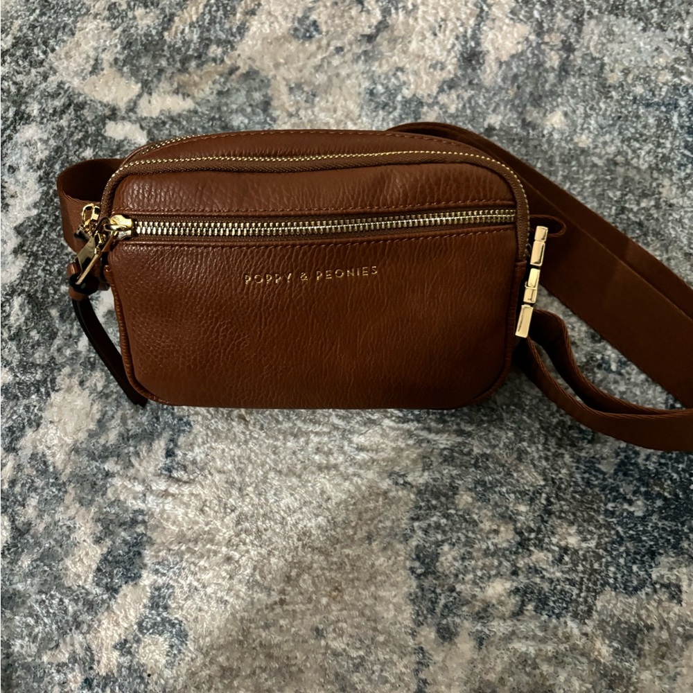 Poppy & Peonies Brown Crossbody Bag
